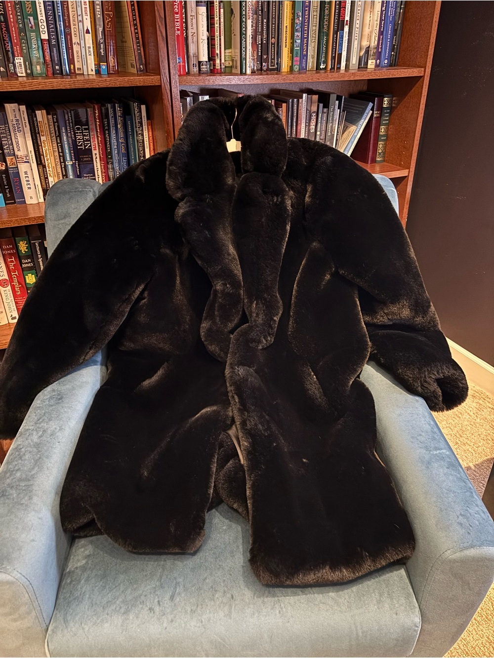 Apparis Black Faux Fur Pea Coat
